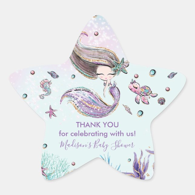 Sticker Étoile Chic Mermaid Anniversaire Baby shower Merci Favori (Devant)