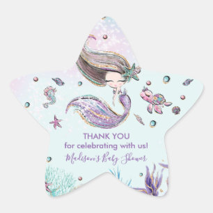 Sticker Étoile Chic Mermaid Anniversaire Baby shower Merci Favori