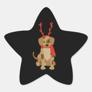 Sticker Étoile Chien de dessin animé portant des bois et une écha