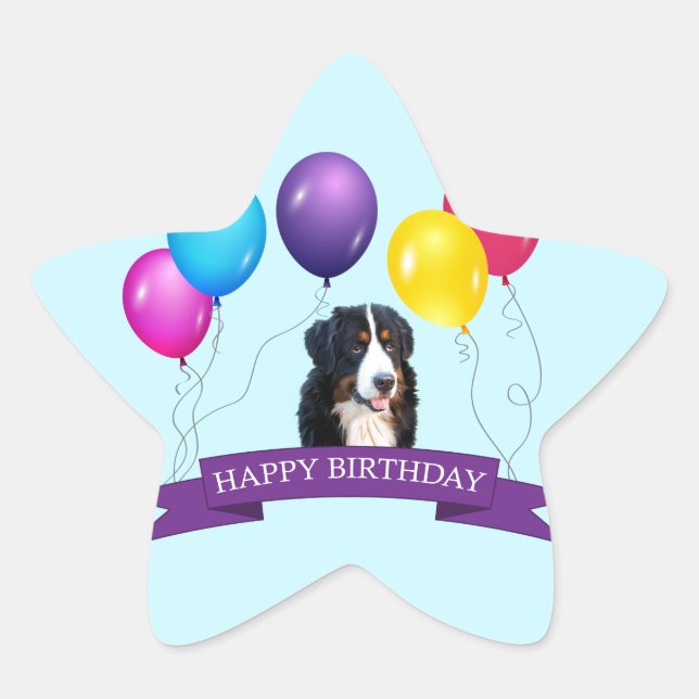 Sticker Étoile Chien de Montagne bernois Joyeux anniversaire (Devant)