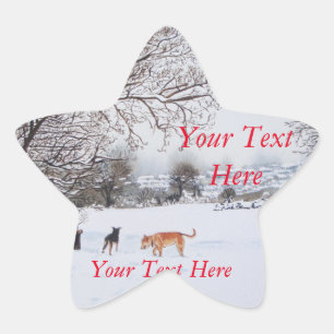Sticker Étoile chiens jeu de neige scène paysage original