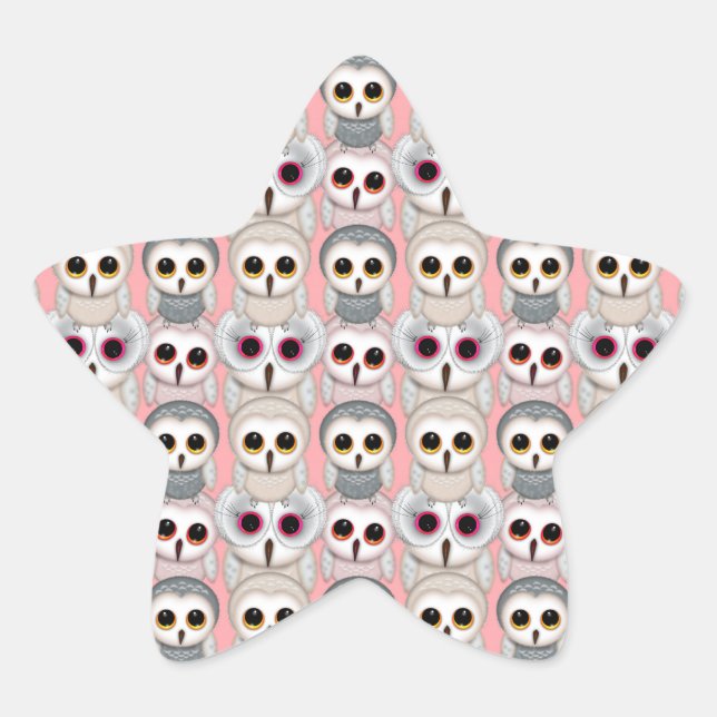Sticker Étoile Chouettes pour bébés sur Motif rose (Devant)