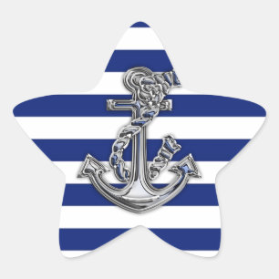 Sticker Étoile Chrome Like Rope Anchor on Nautical Stripes