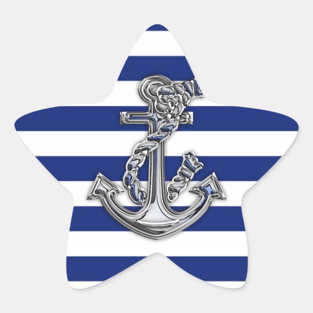 Sticker Étoile Chrome Like Rope Anchor on Nautical Stripes (Devant)