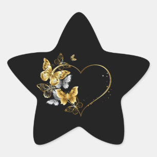 Sticker Étoile Coeur aux papillons d'or