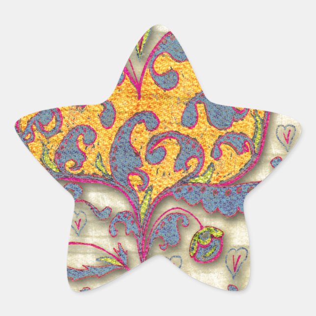 Sticker Étoile Coeur d'art populaire avec feuilles et fleurs (Devant)