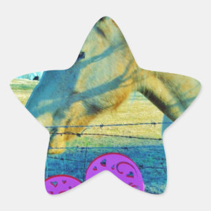 Sticker Étoile Coeur rose et Cheval jaune