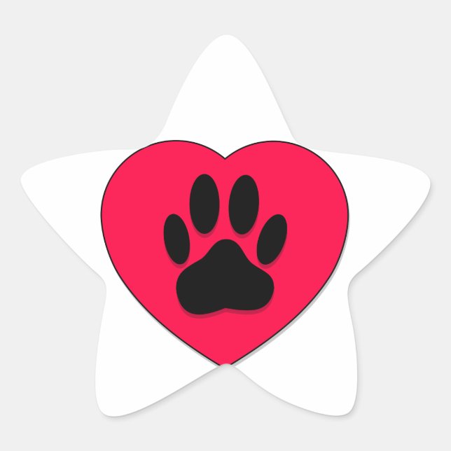 Sticker Étoile Coeur rouge avec Empreinte de patte de chien (Devant)