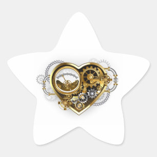 Sticker Étoile Cœur Steampunk avec un Manomètre