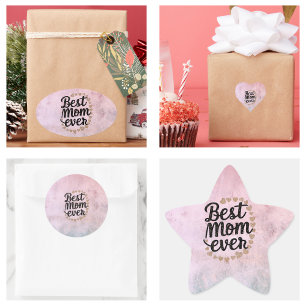 Sticker Étoile Cœurs Dorés Script Tendance Meilleure Maman Modern