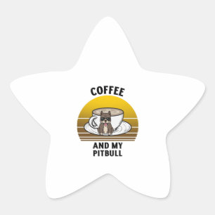 Sticker Étoile Coffee and my pitbull Retro vintage sunset