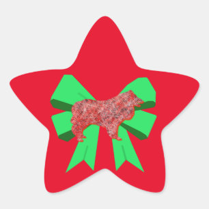 Sticker Étoile Collie Rough Red Dog & Green Bow Christmas