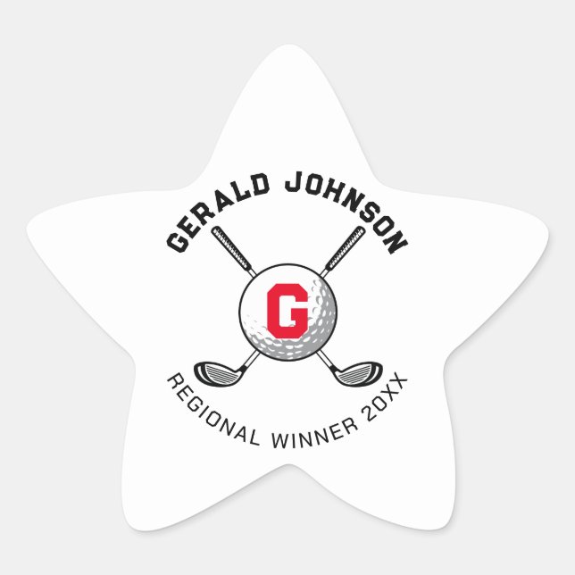 Sticker Étoile Conception de monogramme de golf sur mesure (Devant)