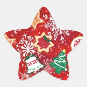 Sticker Étoile Cookies de Noël et flocons de neige en rouge