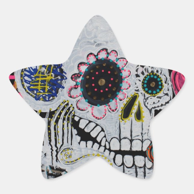 Sticker Étoile Crâne à sucre avec Roses (Devant)