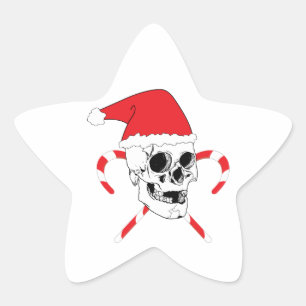 Sticker Étoile Crâne de Père Noël avec le casquette de Noël