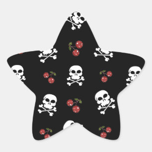 Sticker Étoile Crânes et cerises Rockabilly RAB sur fond noir