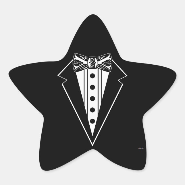 Sticker Étoile Cravate Bow noir et blanc avec Tux (Devant)