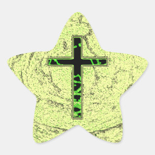STICKER ÉTOILE CROIX NOIRE ET VERTE AVEC ARRIÈRE - PLAN EN MARBRE