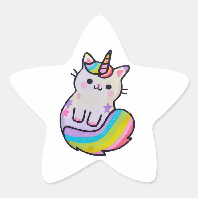 Sticker Étoile Cute chat licorne arc-en-ciel (Devant)
