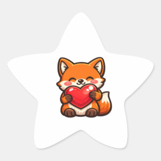 Sticker Étoile Cute Fox Heart – Kawaii Fox Hugging Red Heart, Cut