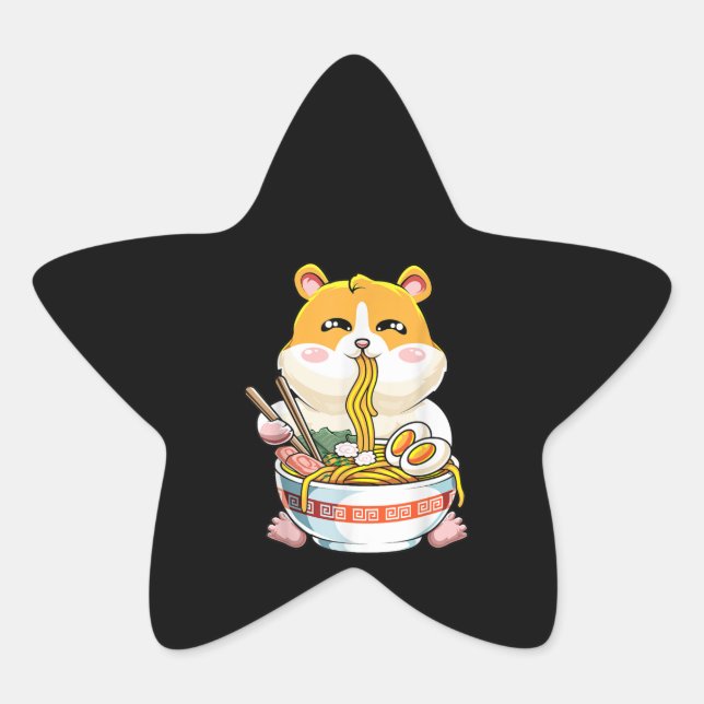 Sticker Étoile Cute Hamster Kawaii Ramen (Devant)
