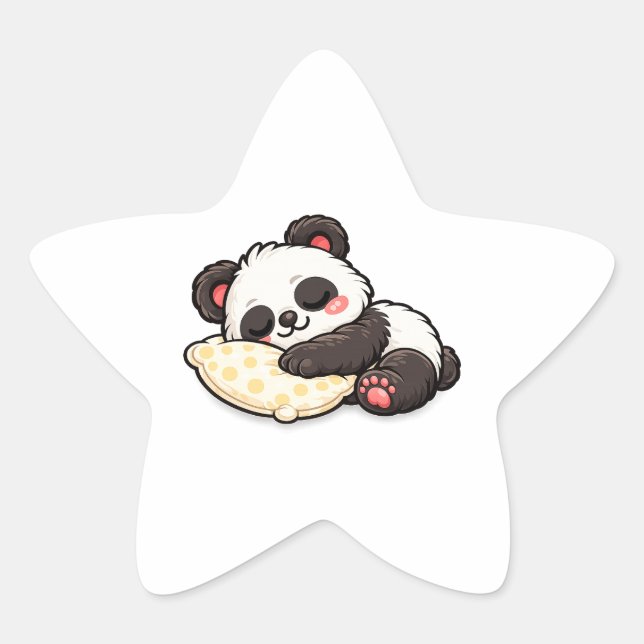 Sticker Étoile Cute Sleeping Panda with Pillow (Devant)
