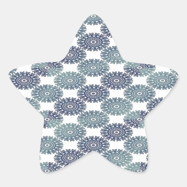 Sticker Étoile Damas floral bleu sur blanc (Devant)