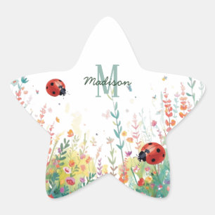 Sticker Étoile Dame coccinelle aquarelle printanière Monogramme f