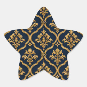 Sticker Étoile Design de motif vintage élégant en or et damas mar
