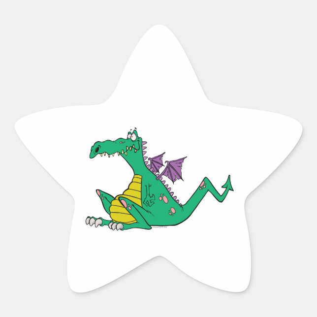 Sticker Étoile dessin humoristique idiot dragon vert (Devant)