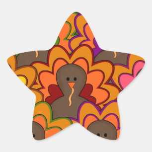 Sticker Étoile Dindes de Thanksgiving Colorées Amusantes