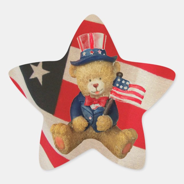 Sticker Étoile Drapeau américain Patriotique Teddy Bear (Devant)