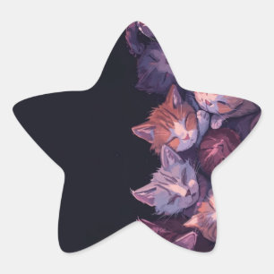 Sticker Étoile Dreamy Cat Nap - Wholesome Kitten Illustration