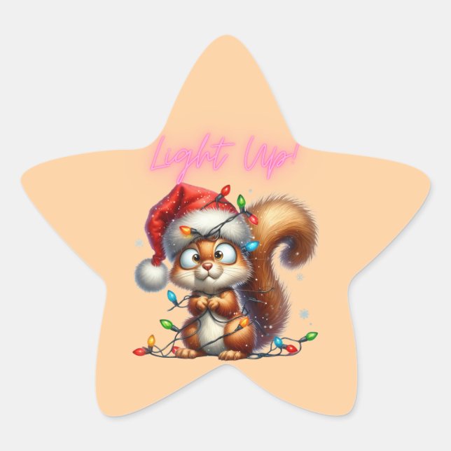 Sticker Étoile Écureuil de Noël avec la carte Festive (Devant)