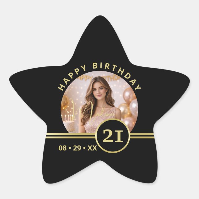 Sticker Étoile Elegant Gold Signature Monogram with Photo (Devant)