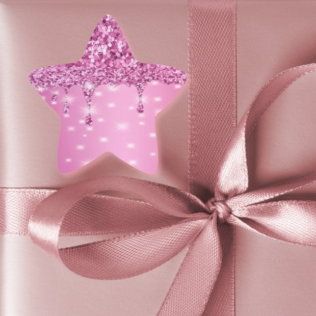 Sticker Étoile Élégante coulée de paillettes rose chaud (Hot pink glitter drip bachelorette sticker — perfect for favors, gift bags, or party decor)