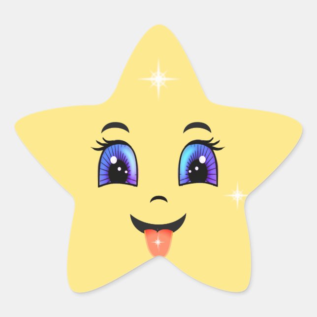Sticker Étoile Emoji visage jaune heureux mignon (Devant)