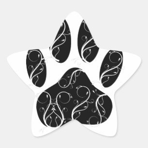 Sticker Étoile Empreinte de patte Chien Noir Avec Flouris Blanc