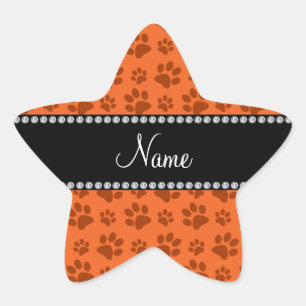 Sticker Étoile Empreinte de patte orange nommé personnalisé de