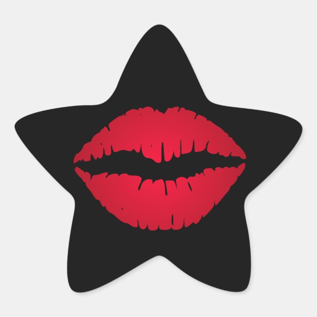 Sticker Étoile Empreinte de rouge à lèvres rouge riche (Devant)