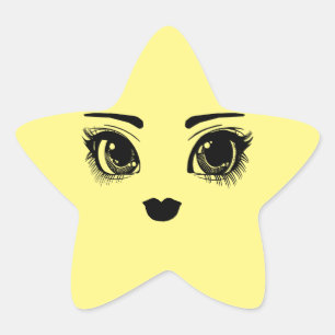 Sticker Étoile Étoile avec un joli visage de fille aux yeux grand