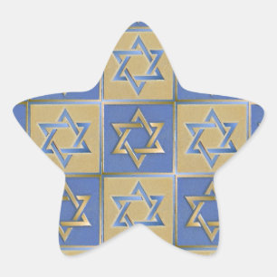 Sticker Étoile Étoile de David Judaica Métal Or Bleu