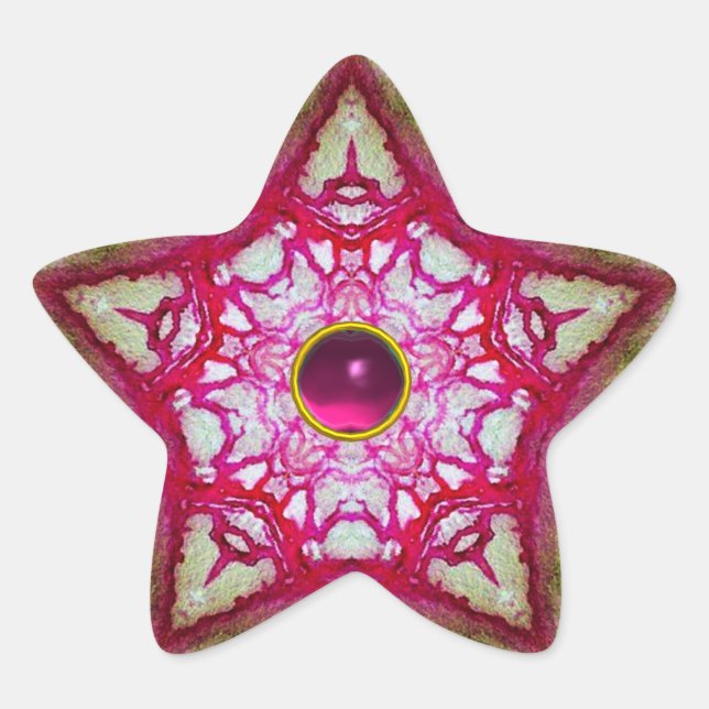 STICKER ÉTOILE ETOILE ROUGE ABSTRAITE AVEC GEM FUCHSIA AMÉTHYST (Devant)