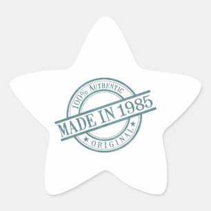 Sticker Étoile Fait en 1985 autour du logo de style de timbre
