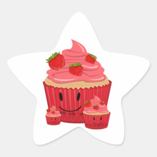 Sticker Étoile Famille Cupcake aux fraises