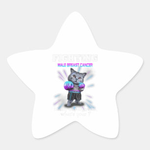 Sticker Étoile Fighting Cat Male Brast Cancer Awareness
