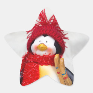 Sticker Étoile Figurine de pingouin avec l'arbre de Noël blanc