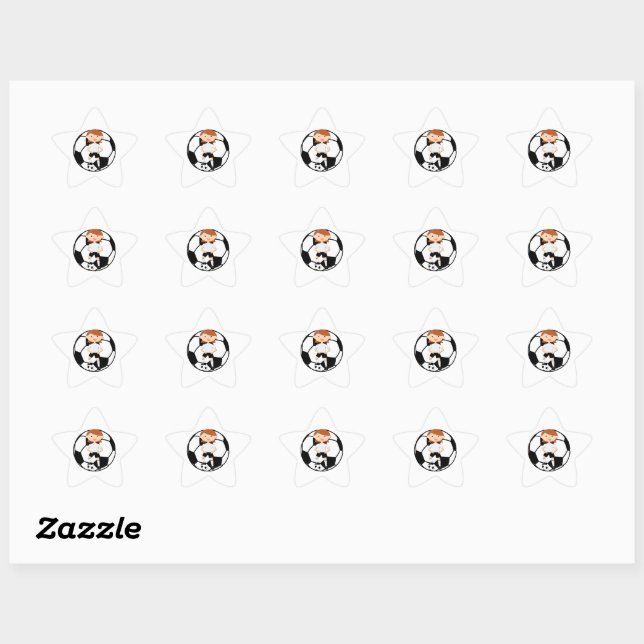 Sticker Étoile Fille de football 3 et balle noir et blanc (Feuille)