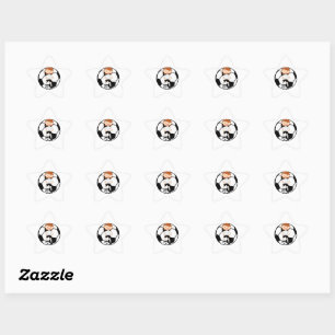 Sticker Étoile Fille de football 3 et balle noir et blanc
